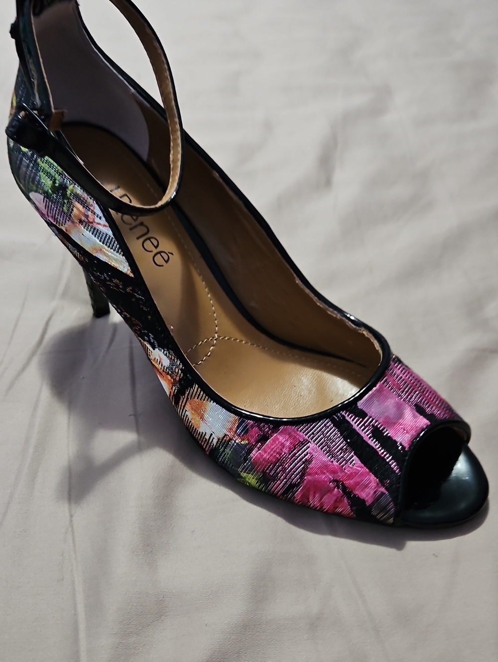 J.Renee Multicolor Shine Floral Peep-Toe 7.5N Ankle Strap Heels